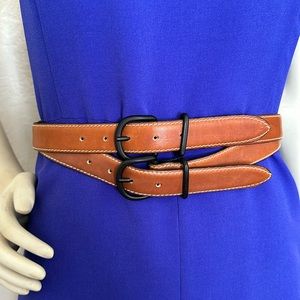 Jill Stuart double British tan leather belt with 2 buckles.